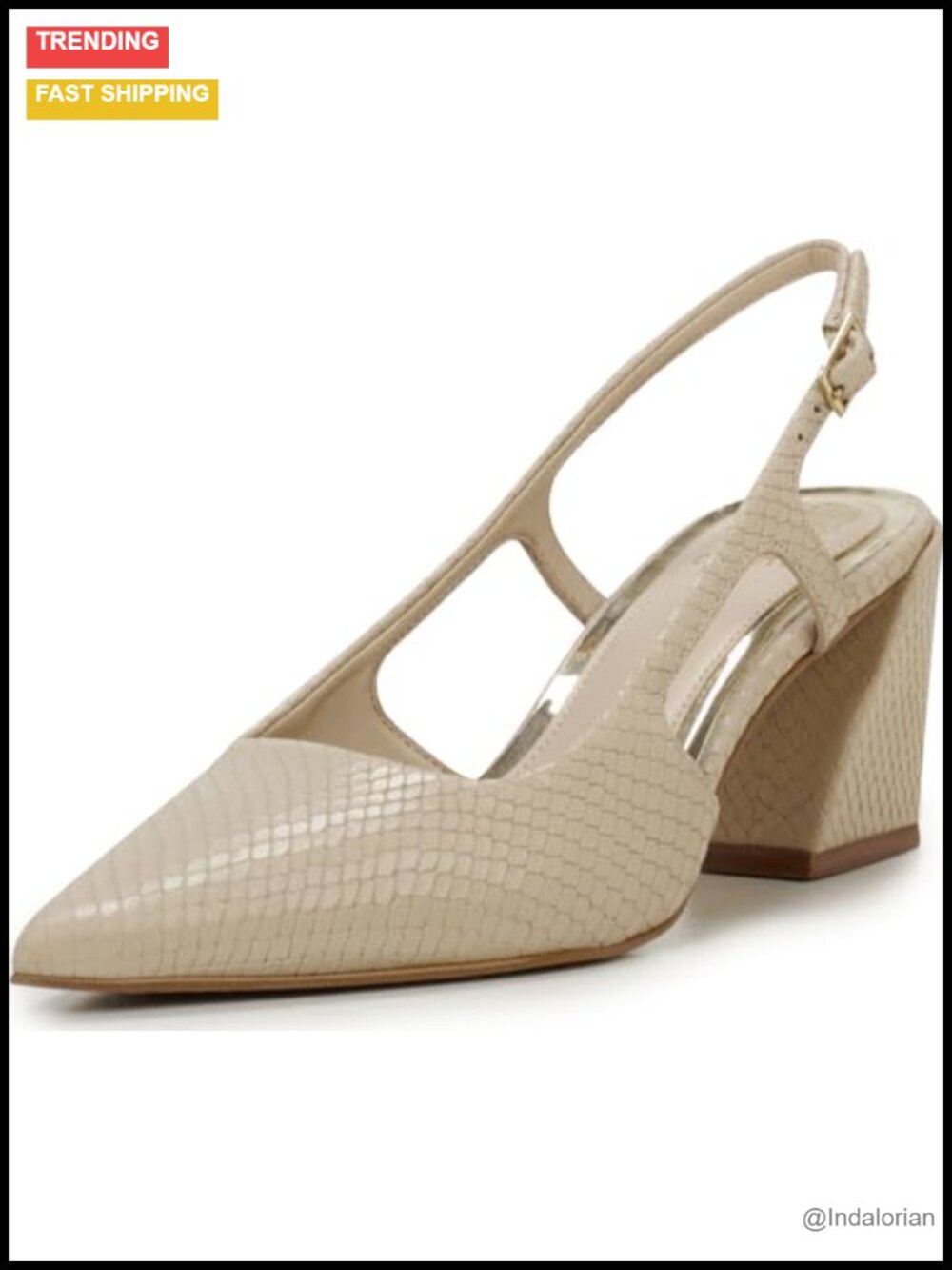 Sindree Pointed Toe Block Heel Slingback Pump Leather Business Casual